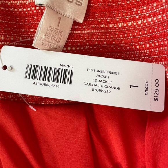 Chicos Womens Textured Fringe Jacket Garibaldi Orange Zip Front size Medium - Picture 15 of 16